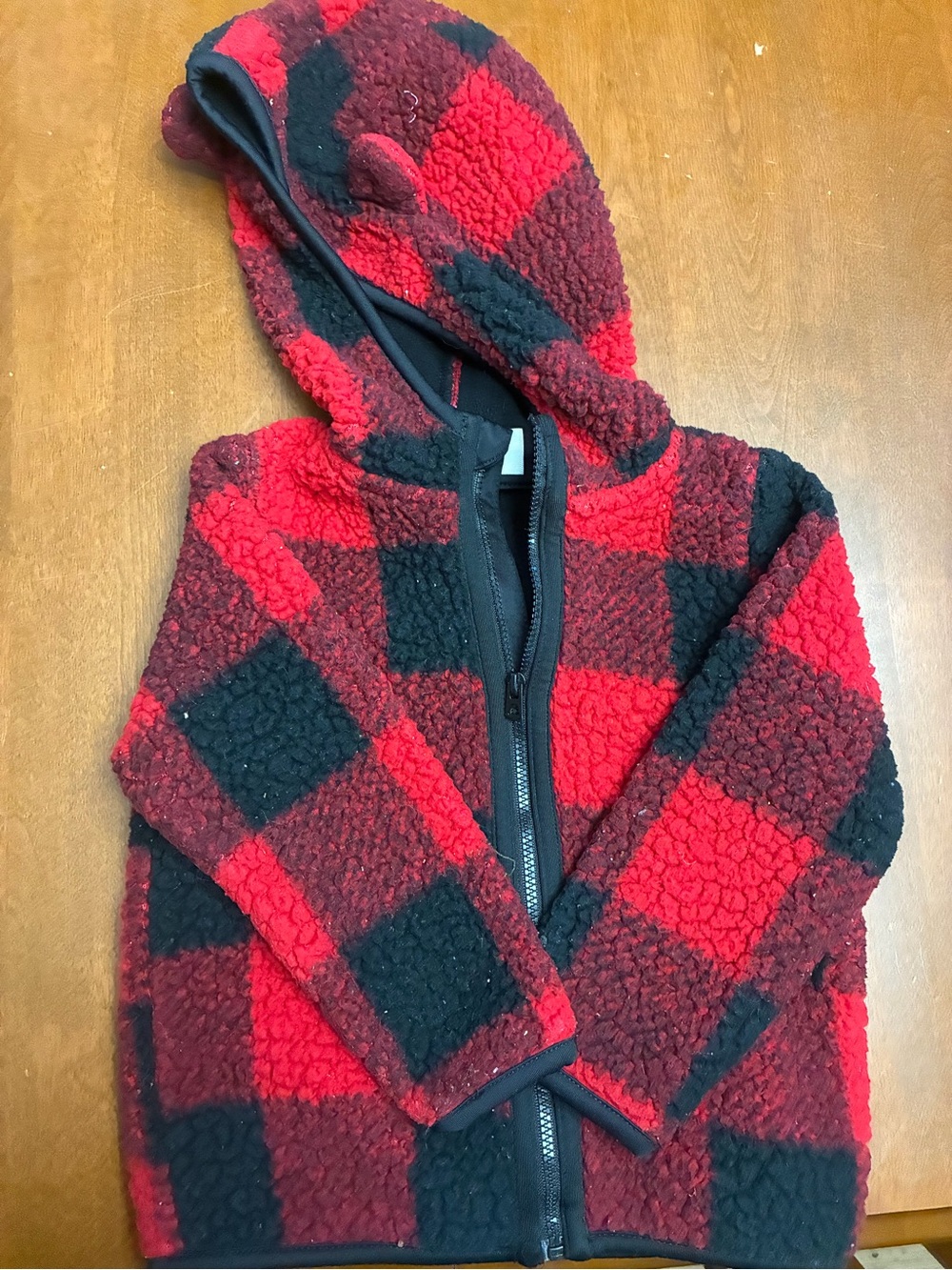 Joe Fresh Red and Black Buffalo Plaid Sherpa Hooded Zip Jacket